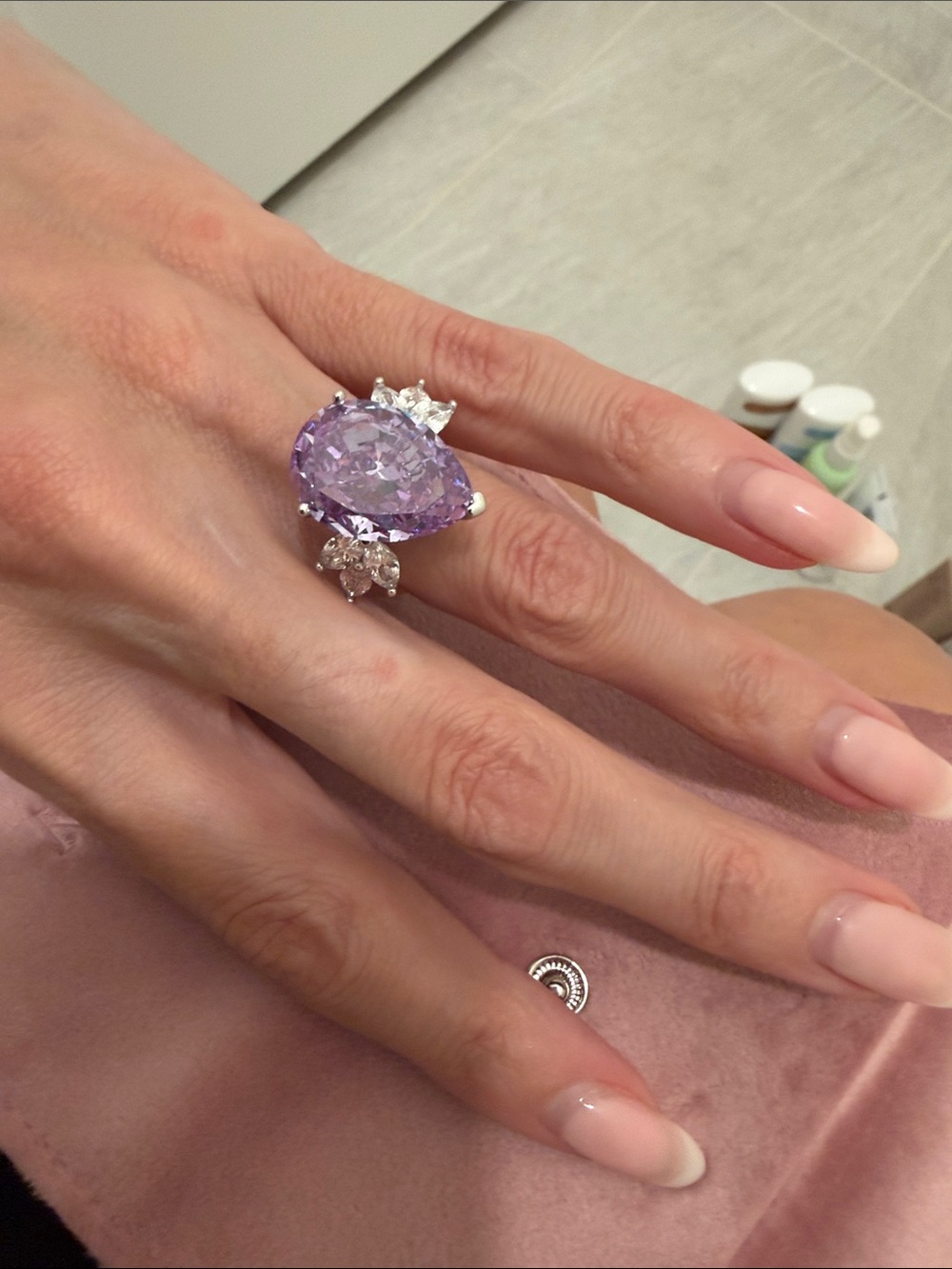 Suzy Levain Sterling Silver  Pear-Shaped cocktail / engagement ring $1100 nwt